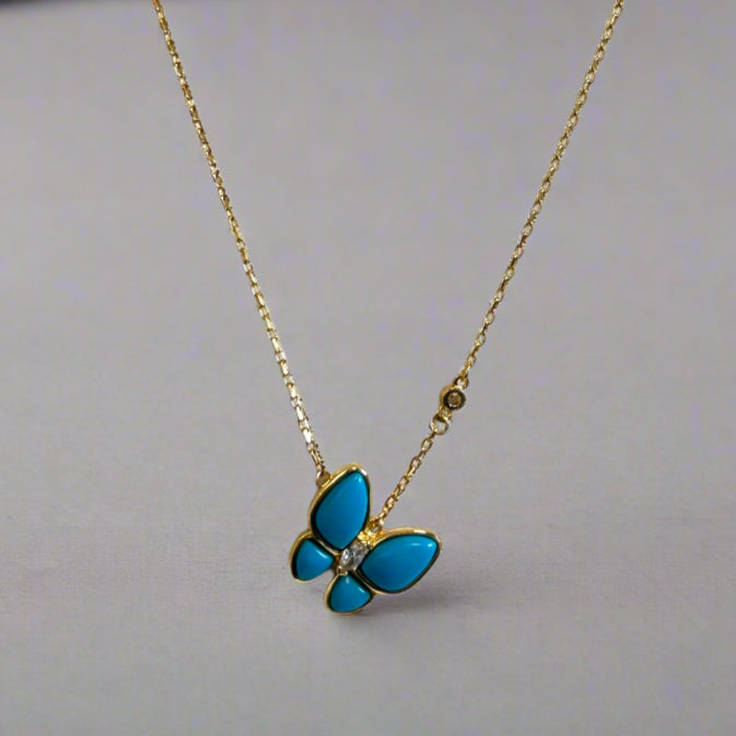 GOLD & BLUE BUTTERFLY NECKLACE