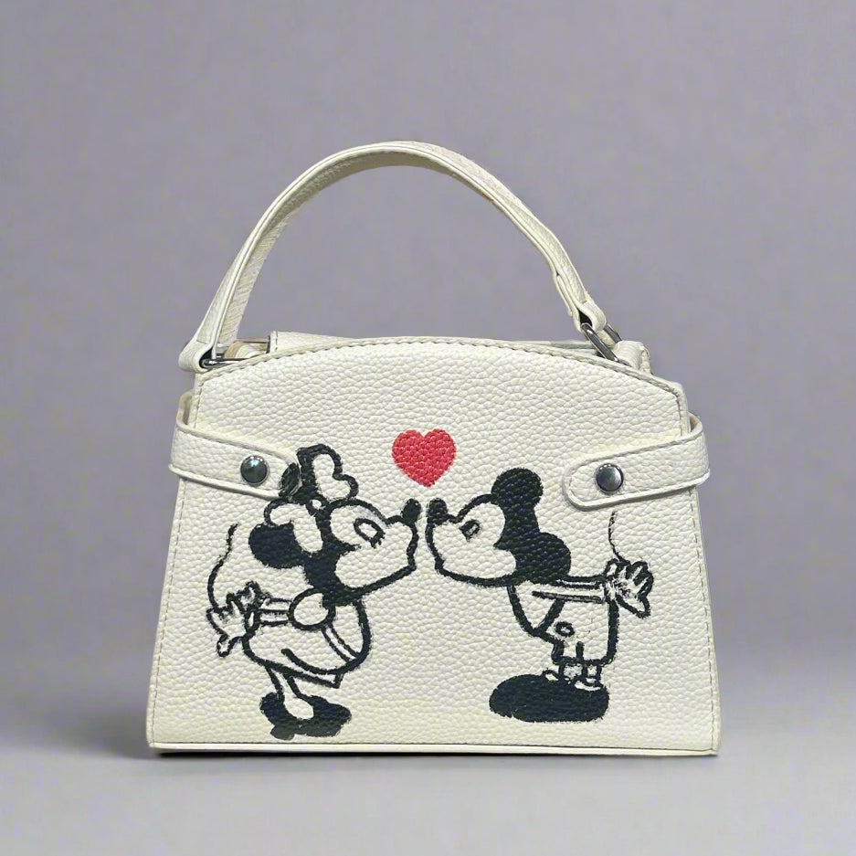 WHITE MICKEY AND MINNIE PURSE