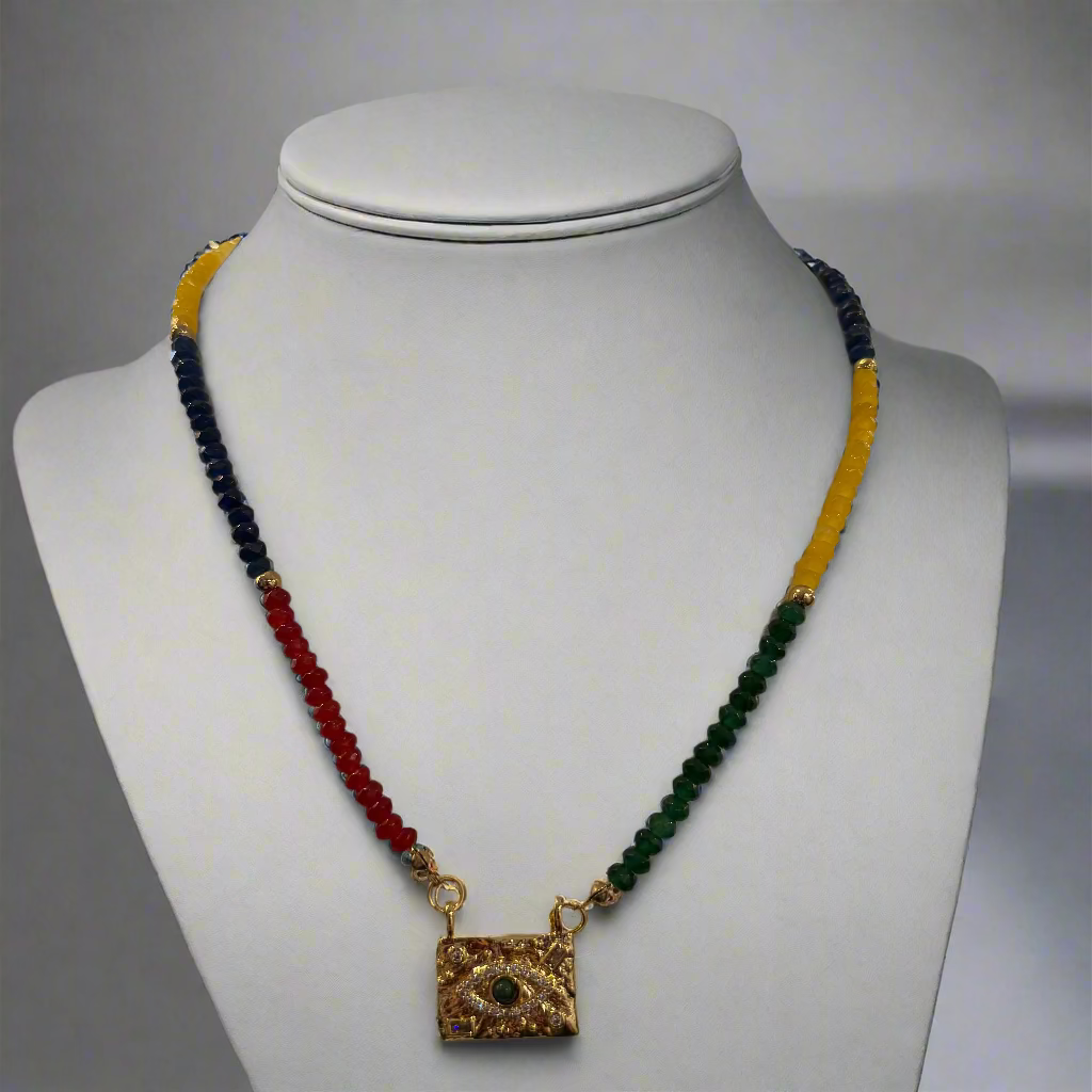 BEADED NECKLACE W EVIL EYE