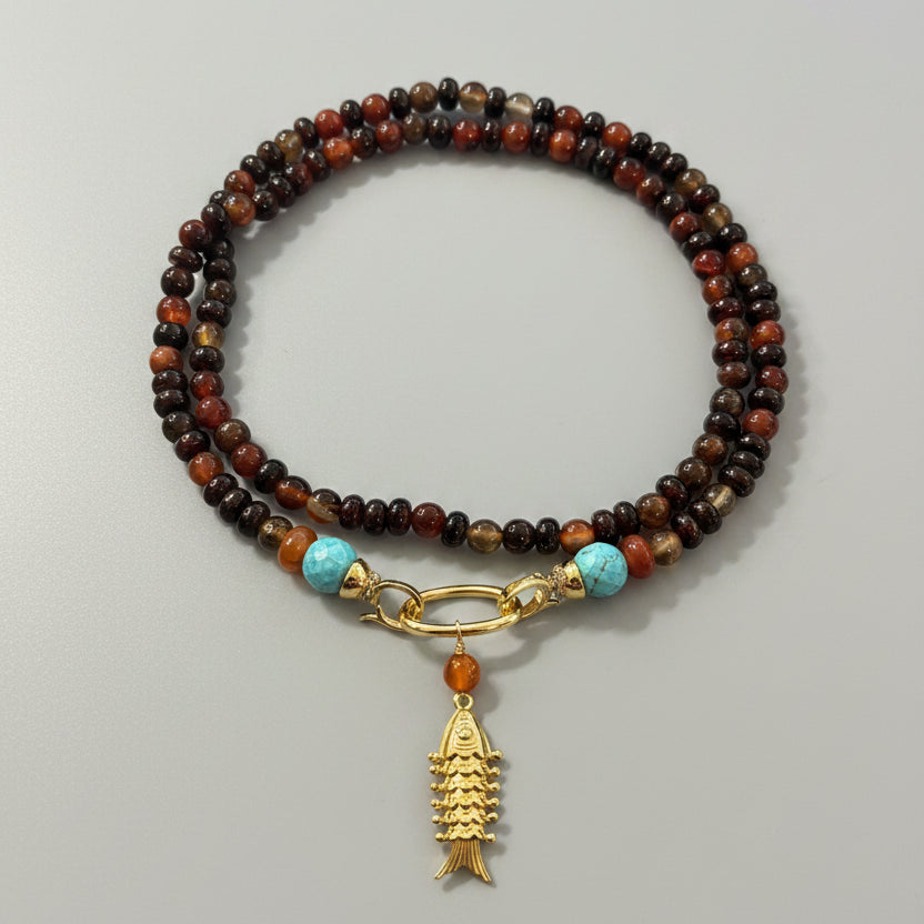 AGATE AND CARNELIAN FISH NECKLACE