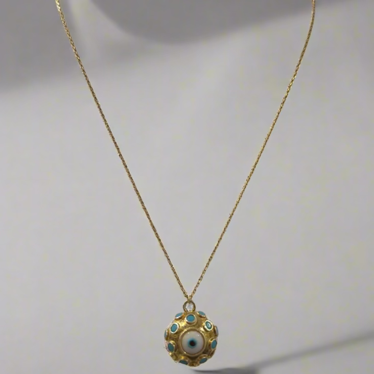 GOLD HALF CIRCLE EVIL EYE NECKLACE