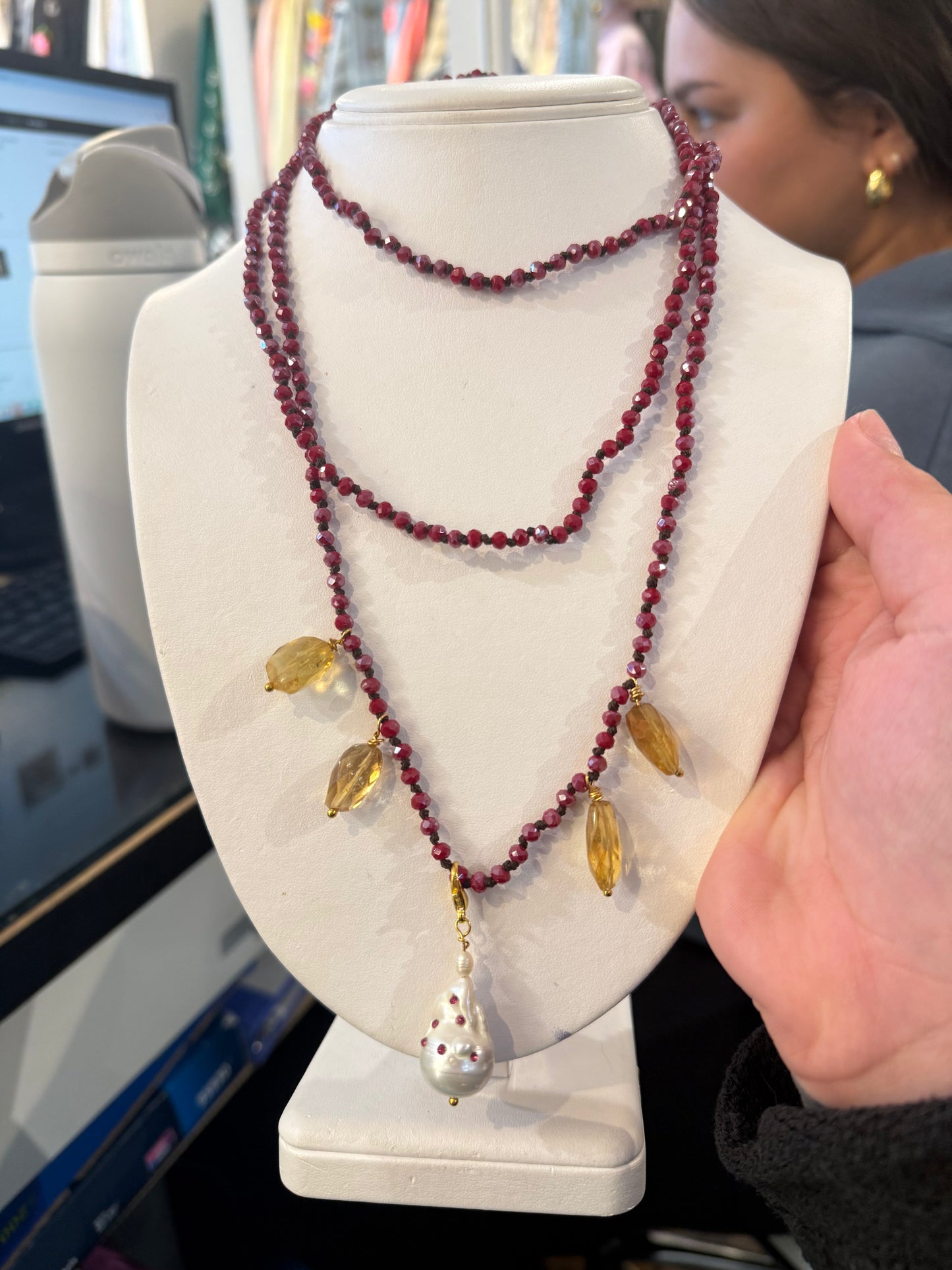 BEADED CITRINE AND JADE NECKLACE