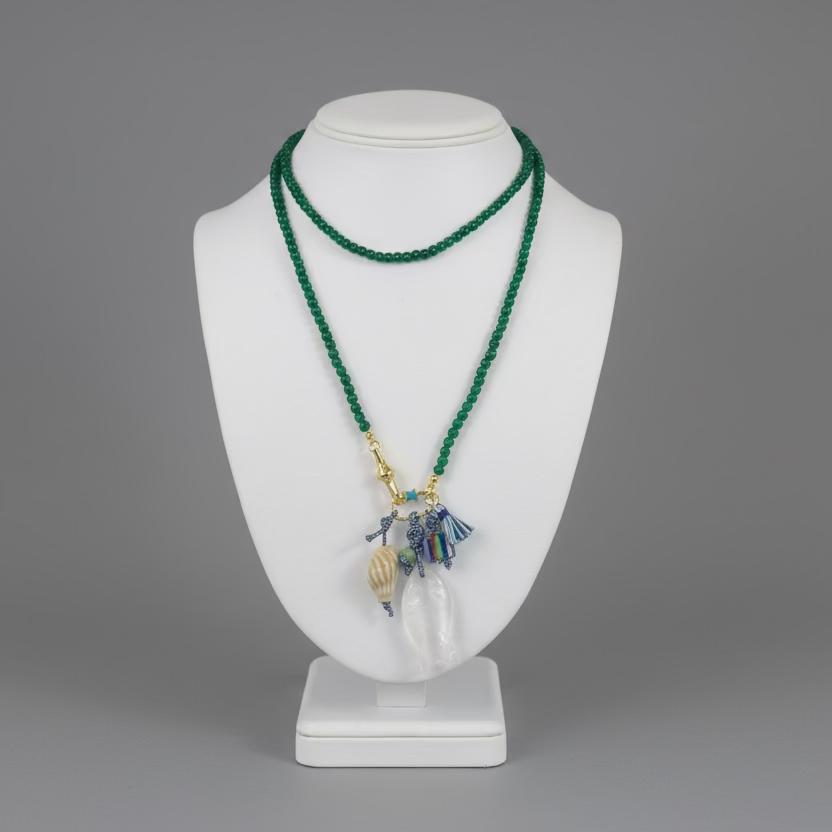 MALACHITE NECKLACE W AQUATIC PENDANTS