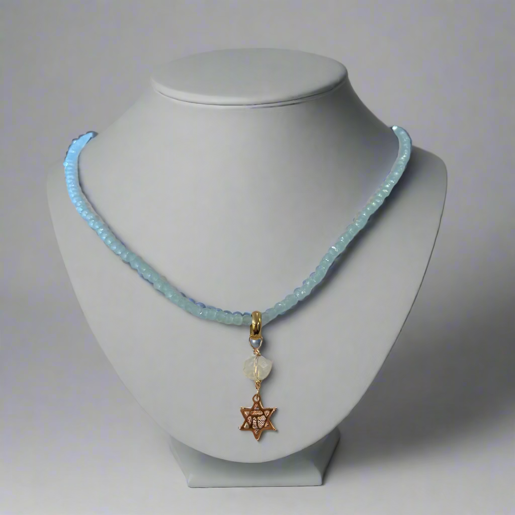 AQUAMARINE STAR OF DAVID NECKLACE