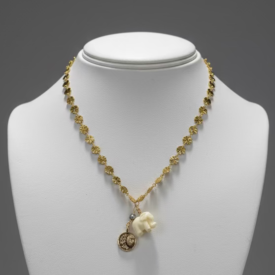 ELEPHANT AND MOON DISC NECKLACE