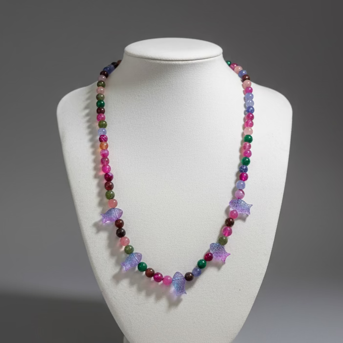 JEWEL TONE NECKLACE WITH FISH BEADS
