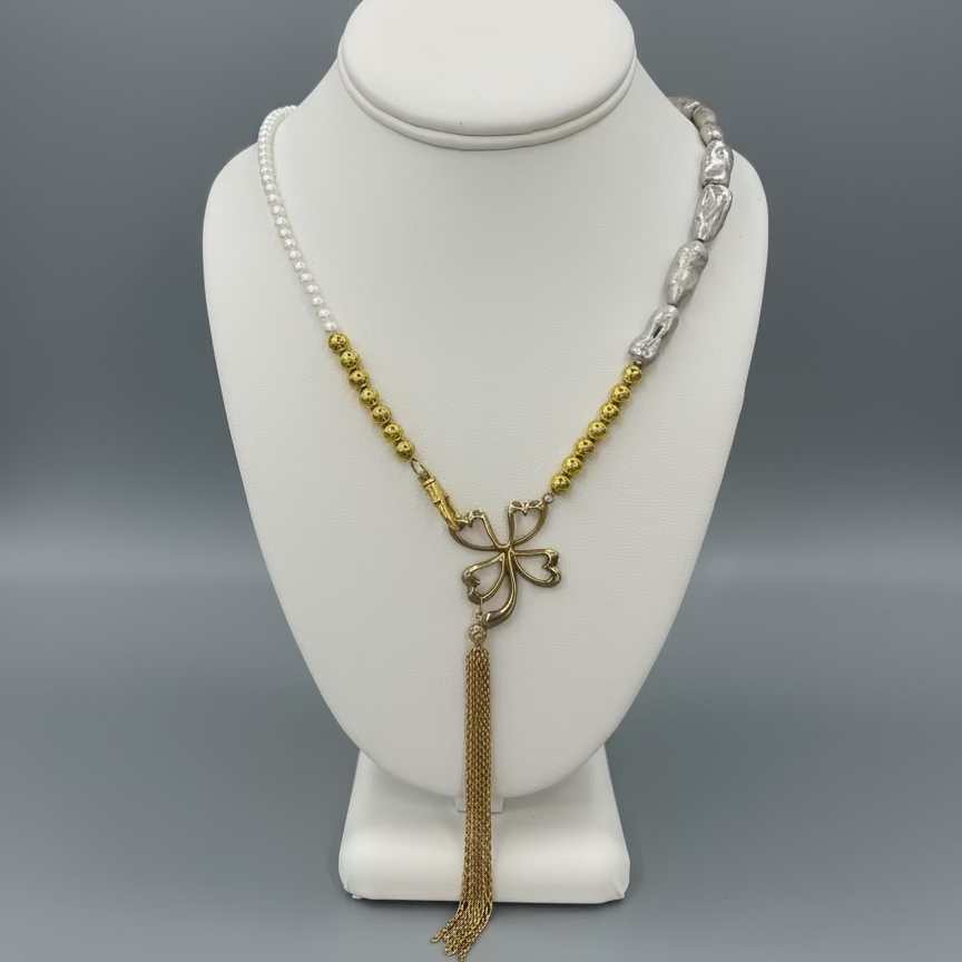 GOLD OBLONG PEARL NECKLACE