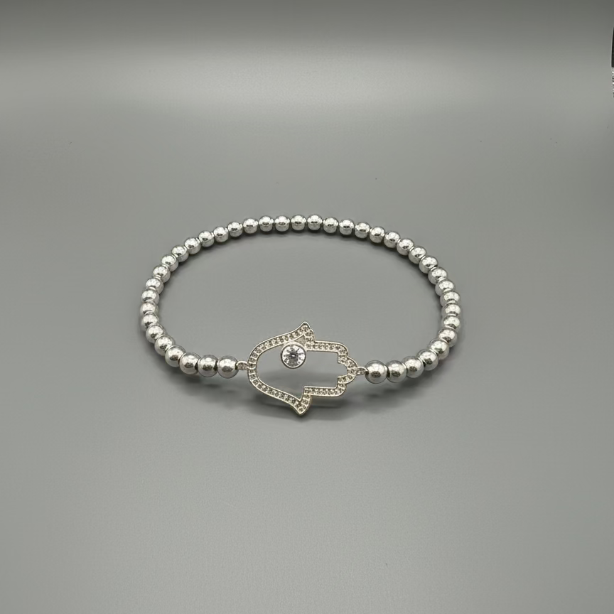 PAVE FLOWER AND BEAD BRACELET