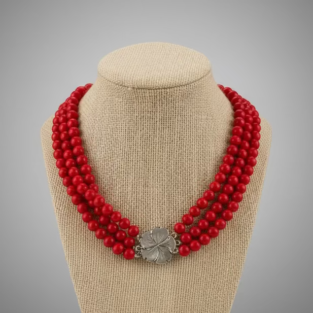 CORAL 3 STRAND NECKLACE
