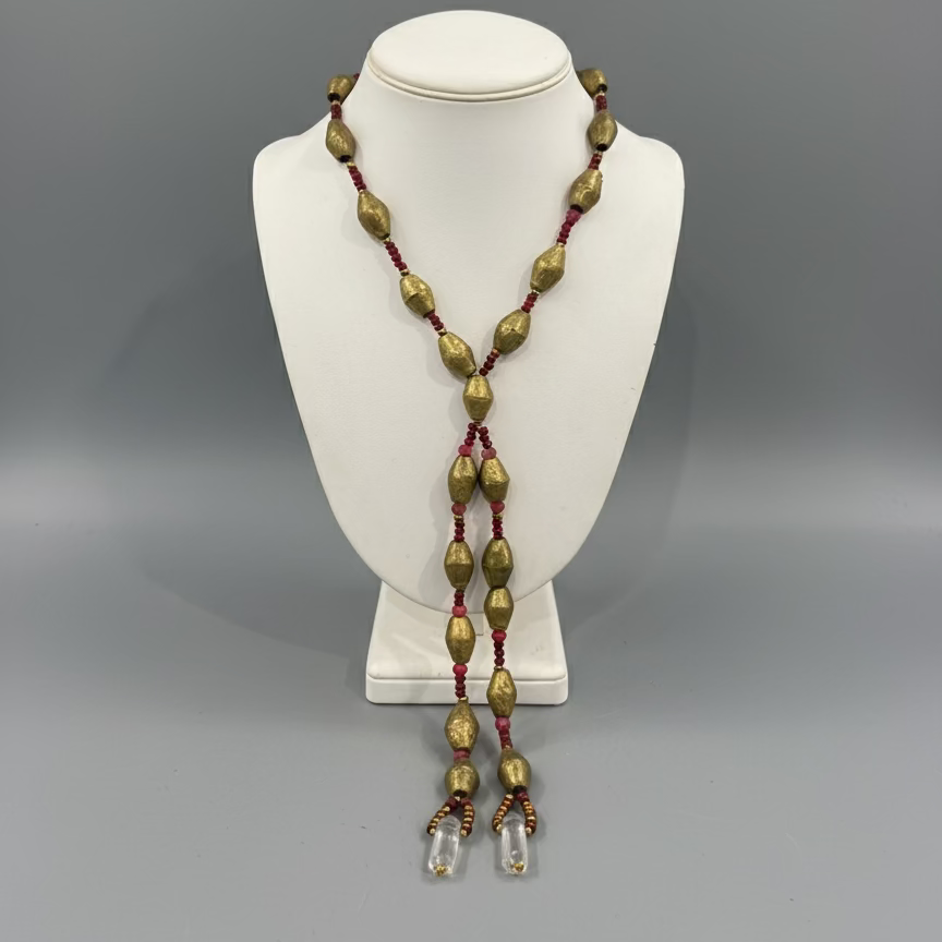 LARIAT STYLE BICONE GOLD TONE NECKLACE