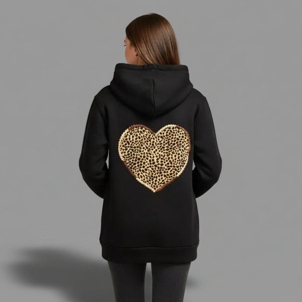 HEART LEOPARD ZIPPER HOODIE