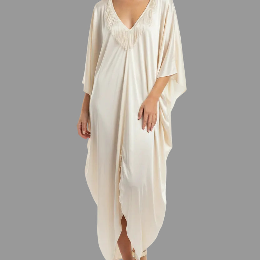 CREAM LAGUNA KAFTAN W/FRINGE