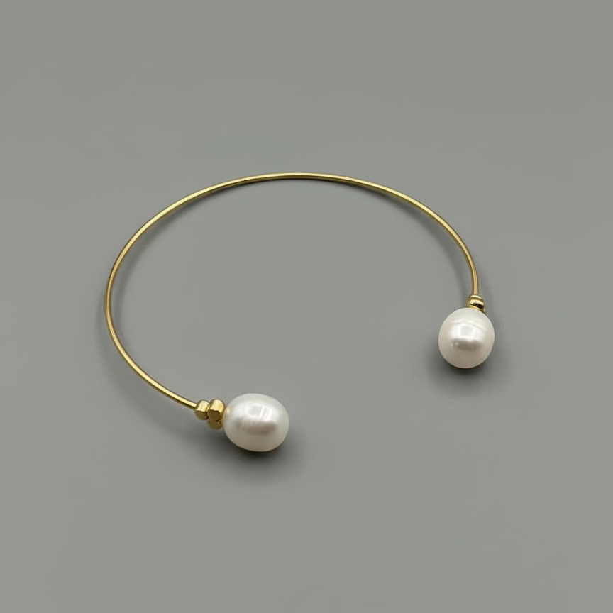 CZ OPEN PEARL GOLD BANGLE