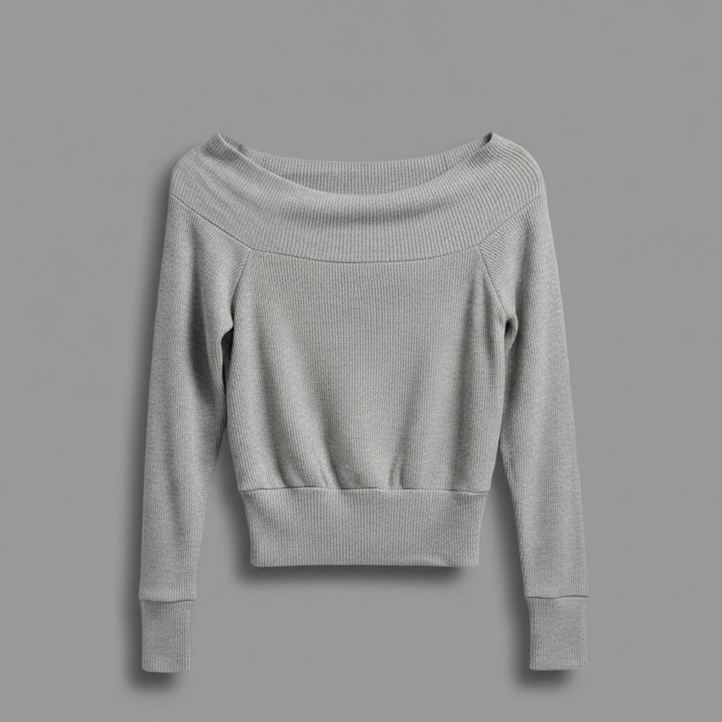HEATHER GRAY OFF SHOULDER SWEATER
