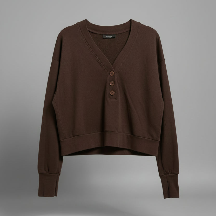 HANES CROP HENLEY PULLOVER