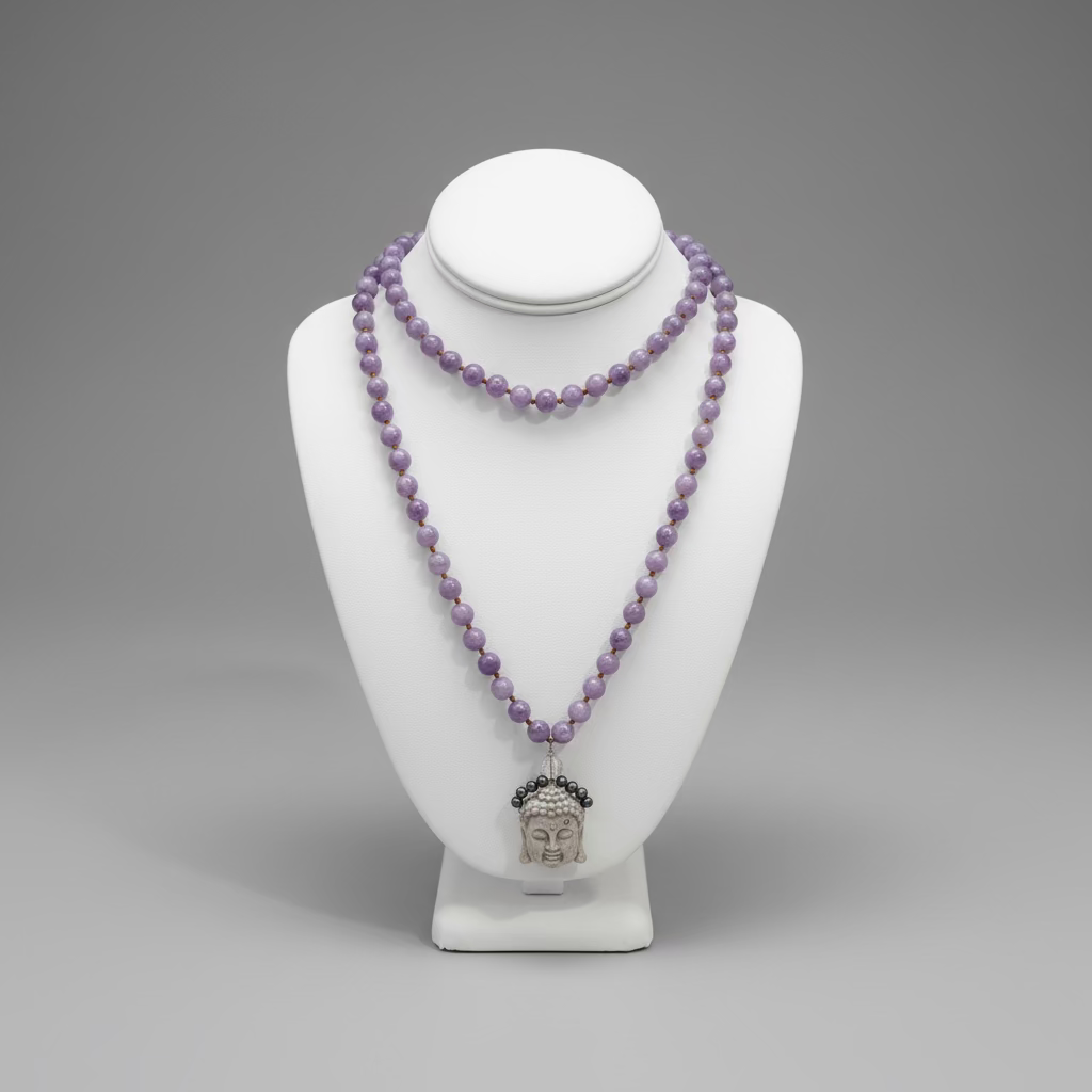 TANZANITE BEADS PEARLS CORAL BUDDHA NECKLACE