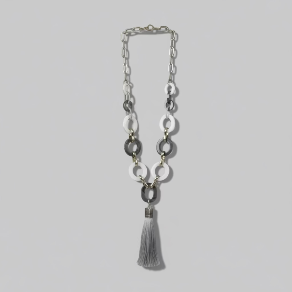 GRAY HORN WITH TASSEL NECKLACE