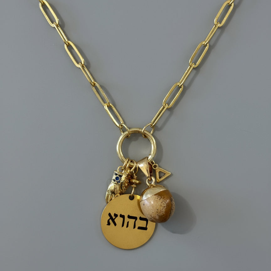 3 CHARM NECKL W BROWN AGATE STONE