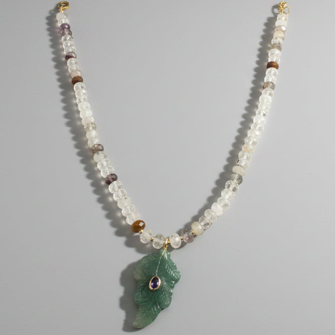 JADE STONE LEAF WITH AMETHYST NECKLACE
