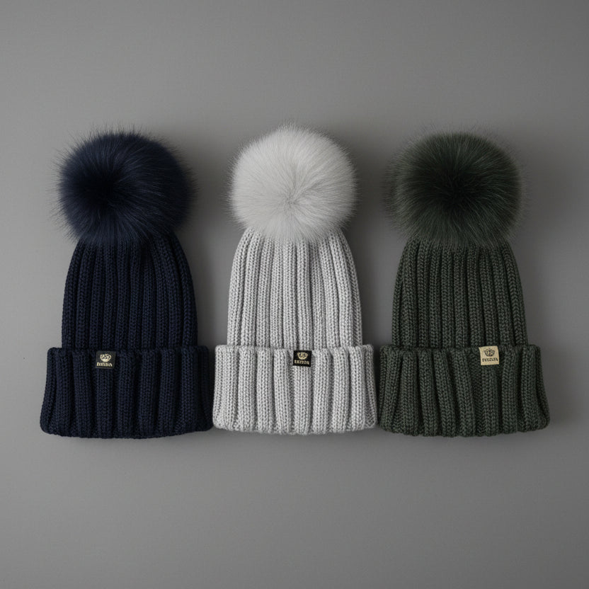 Ribbed Ski Hat W Pom Pom