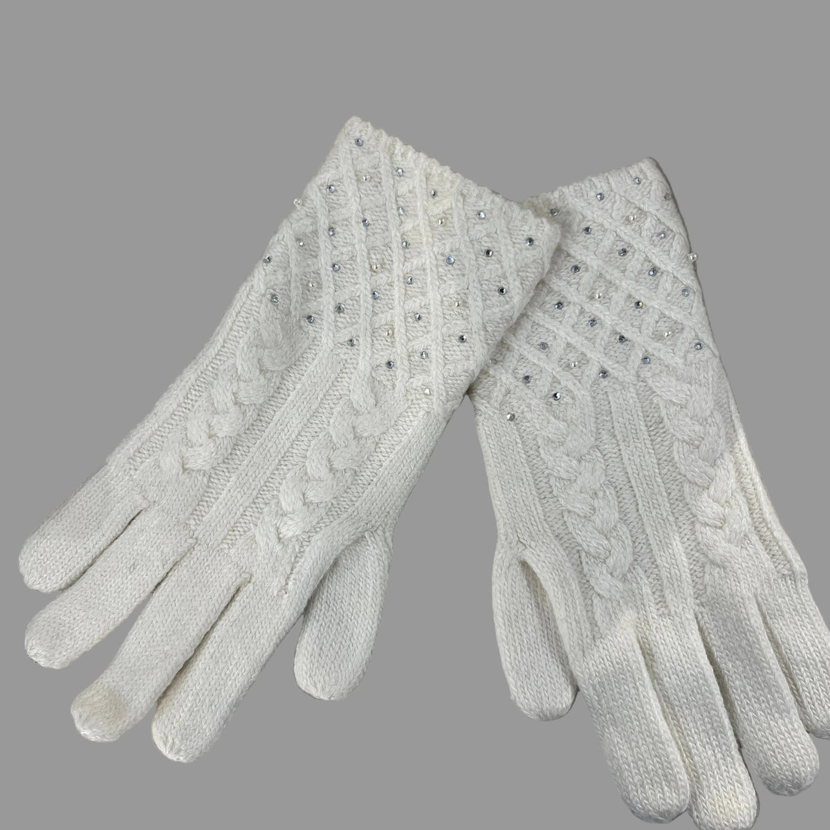 Cable Knit Sparkles Gloves W Crystals