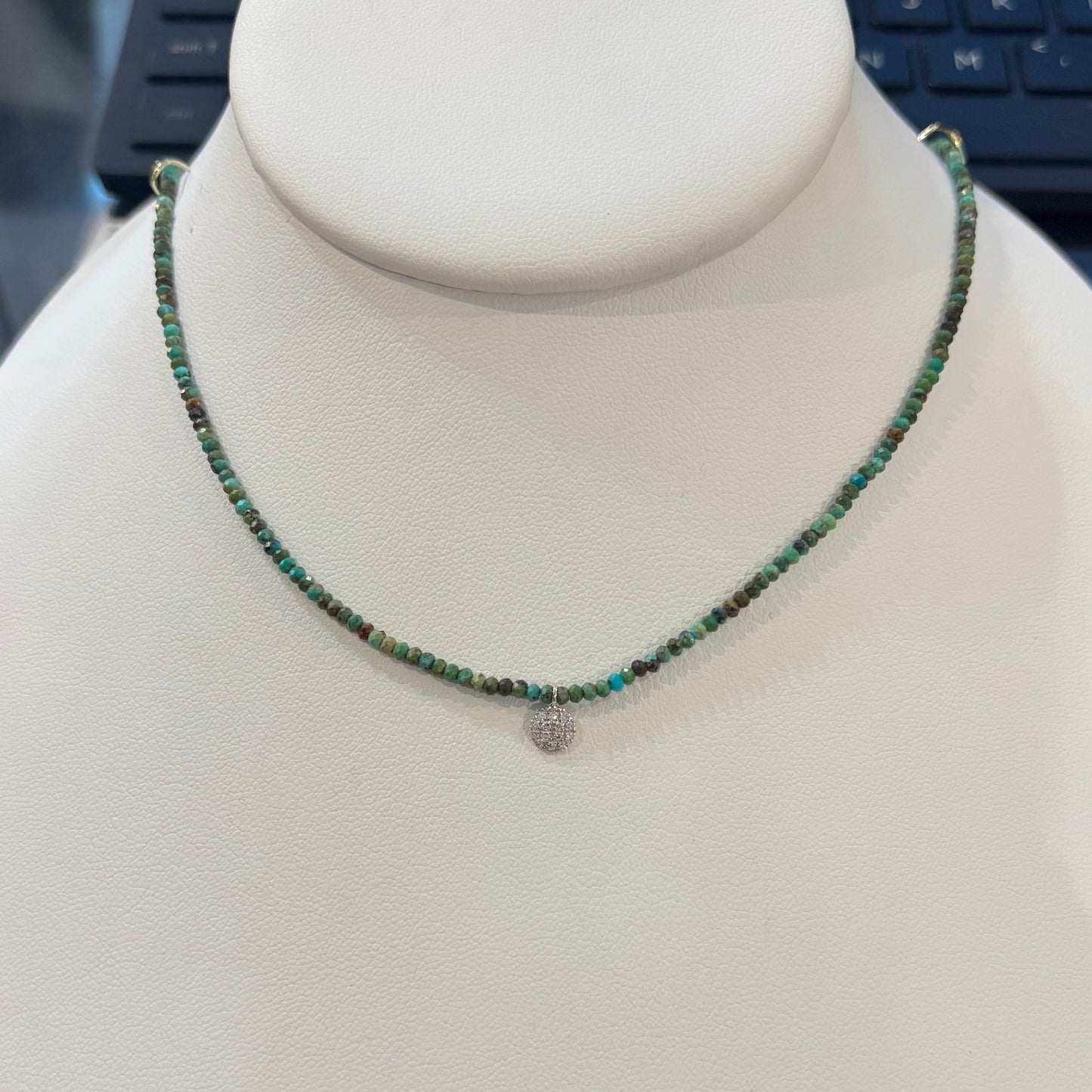 TURQUOISE 9KT GOLD & .07CT DIAMOND NECKLACE