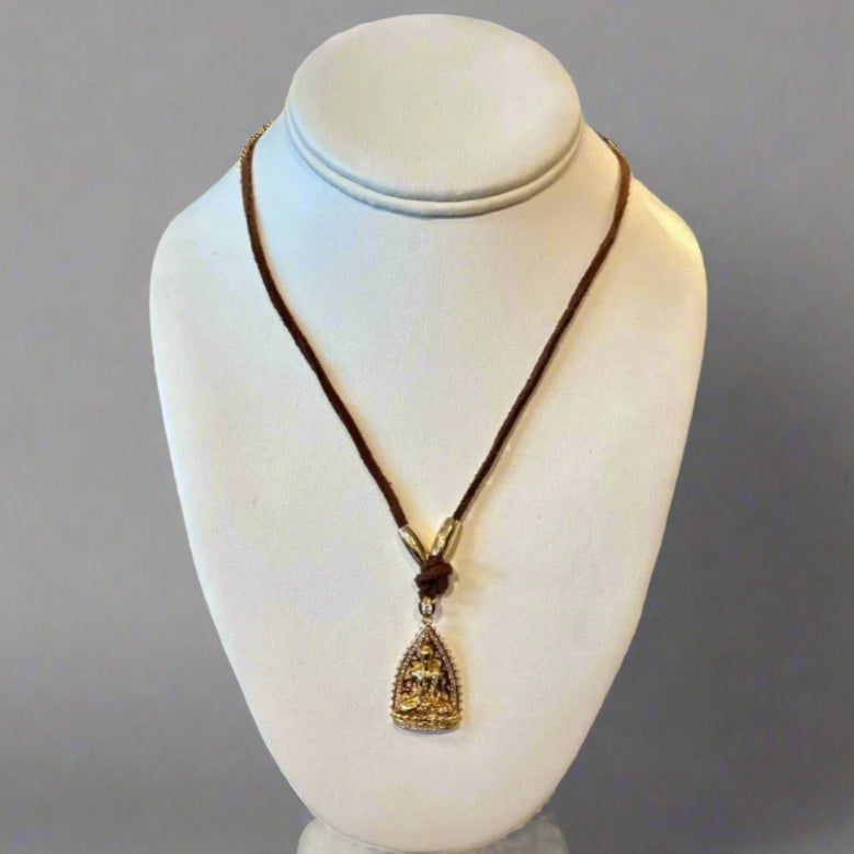 BUDDHA LEATHER GOLD TUBE NECKLACE