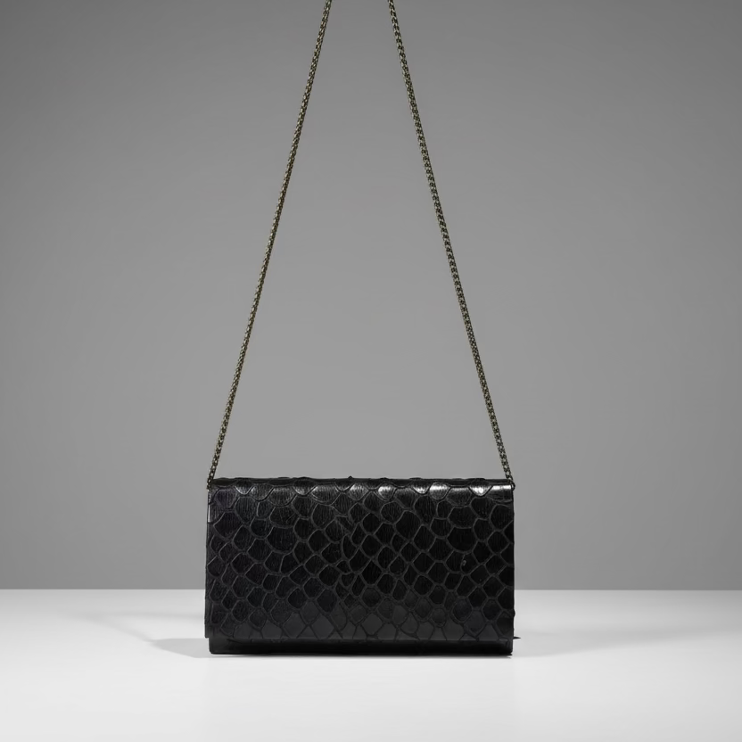 FAUX PYTHON BLACK CLUTCH