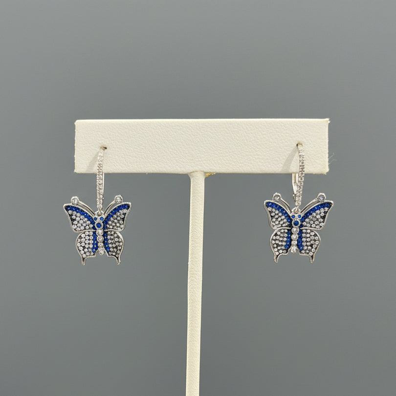 STERLING SLIVER & SAPPHIRE CZ BUTTERFLY EARRING