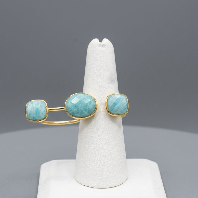 GOLD PLATED AMAZONITE TRIO RING