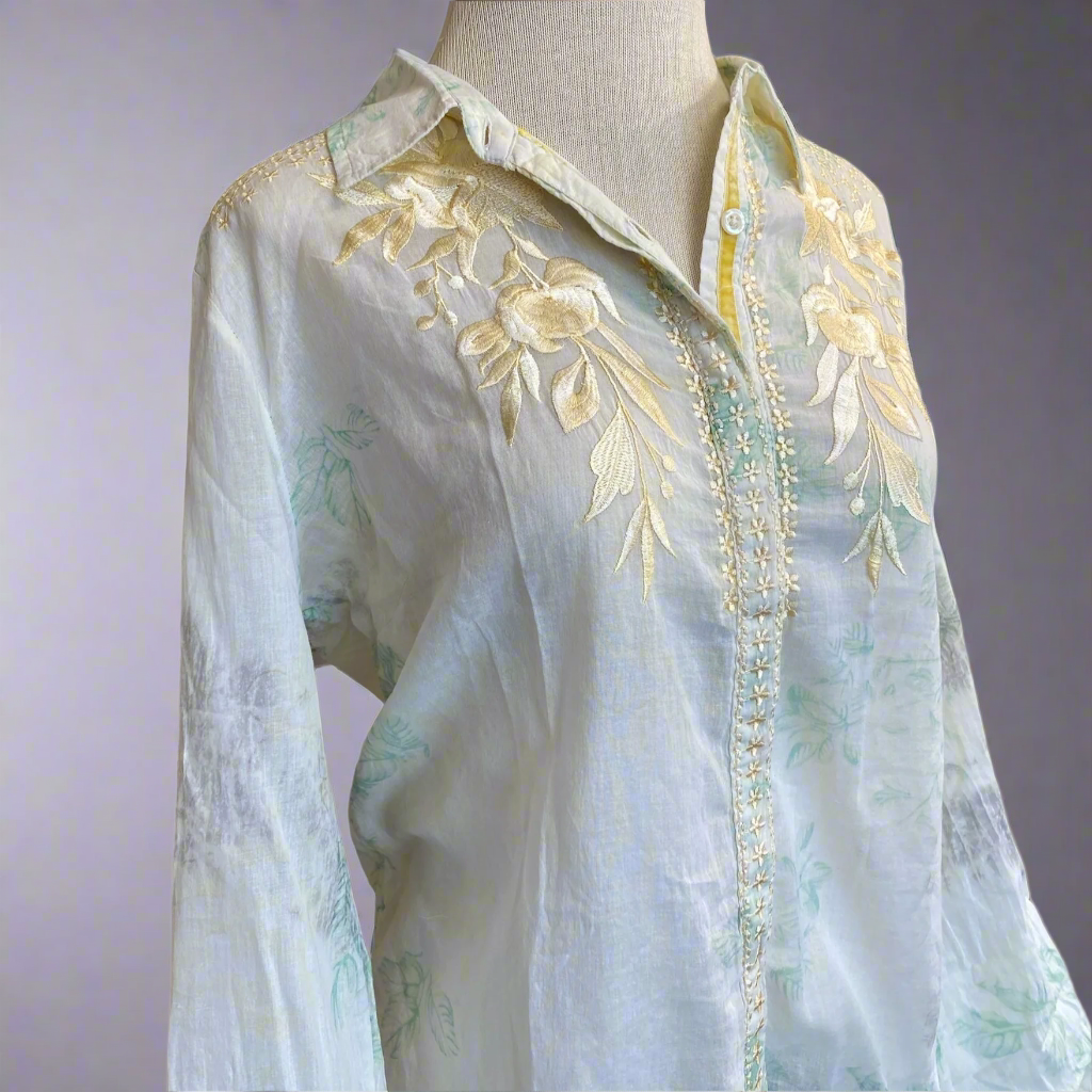 GREEN LEAVES GOLD EMBROIDERY