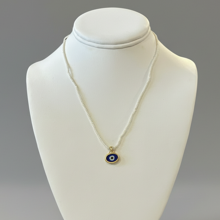 MOTHER OF PEARL EVIL EYE NECKLACE