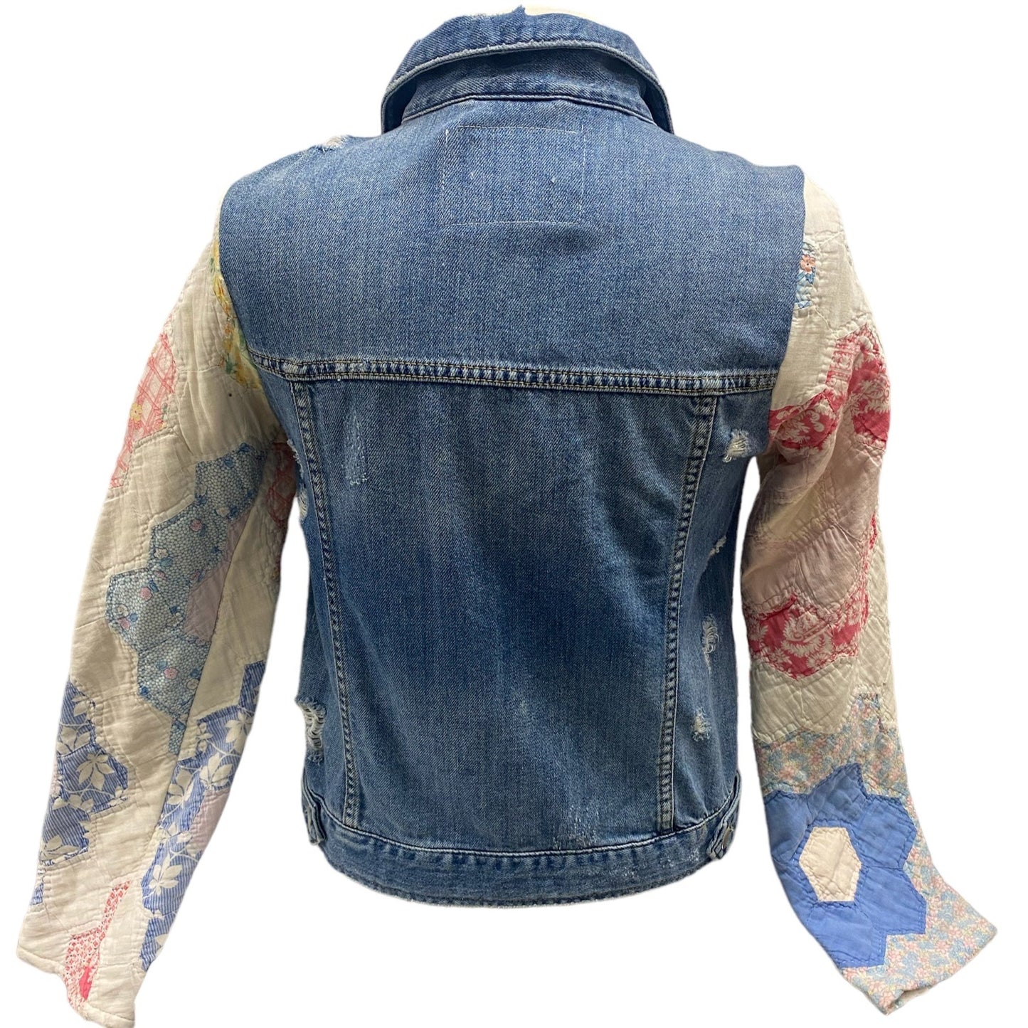 BLUE DENIM JACKET WITH QUILTED SLEEVES