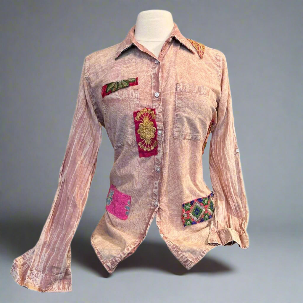 DUSTY ROSE BLOUSE W PATCHES