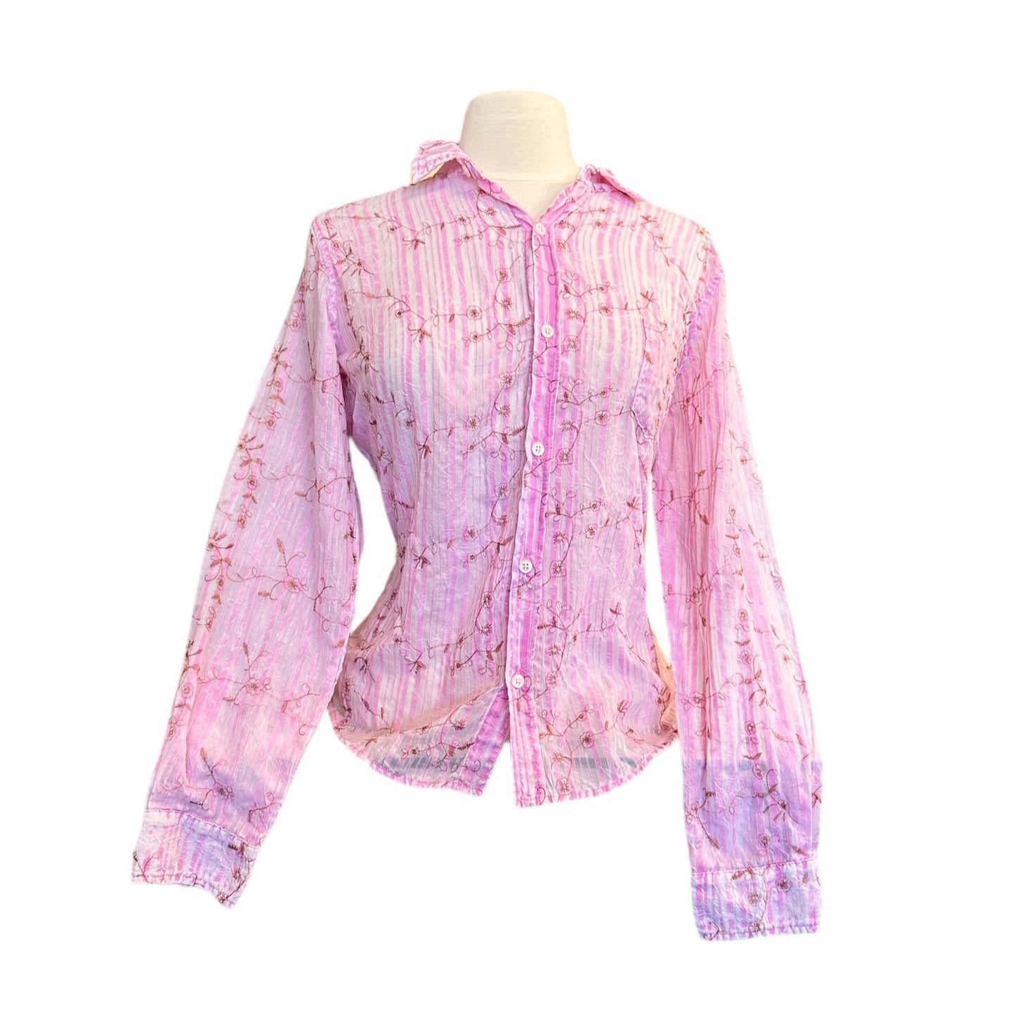 PINK STRIPED BLOUSE W EMBROIDERY