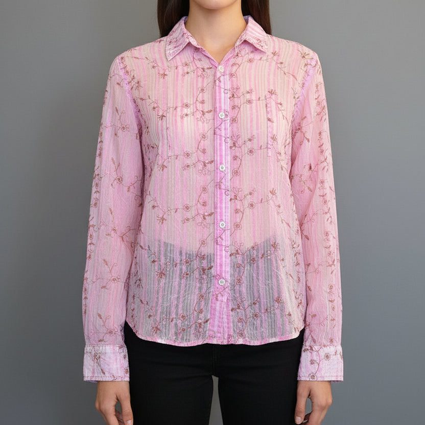 PINK STRIPED BLOUSE W EMBROIDERY