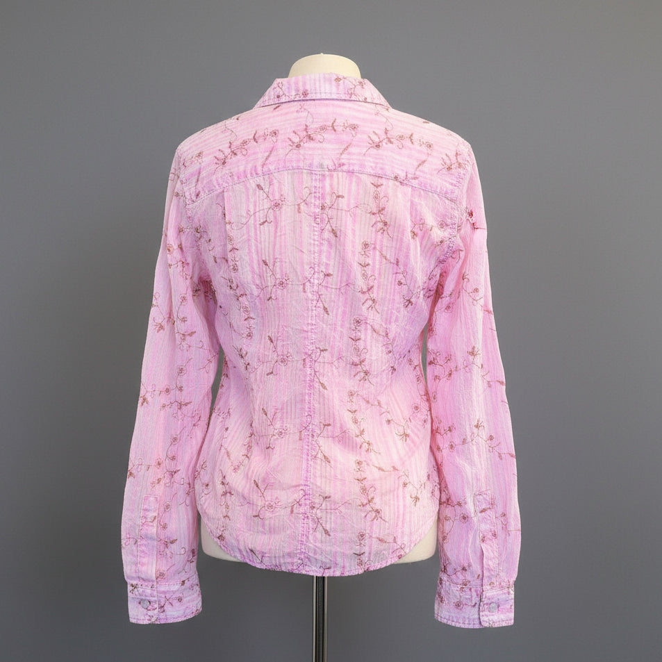 PINK STRIPED BLOUSE W EMBROIDERY