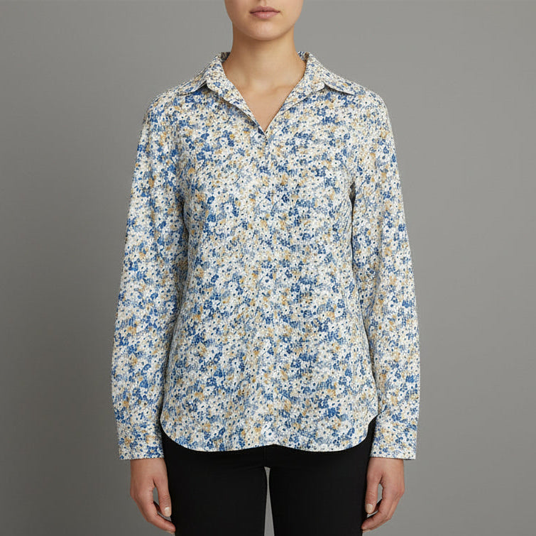BLUE FLORAL BLOUSE W EMBROIDERY