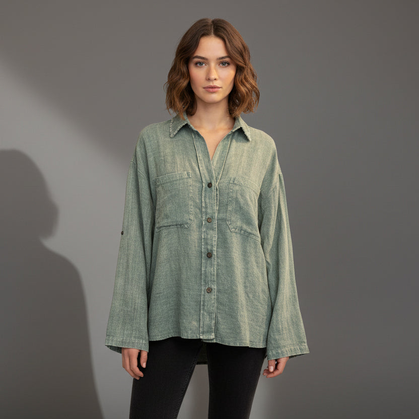 VINTAGE GREEN SHIRT WITH PATCH