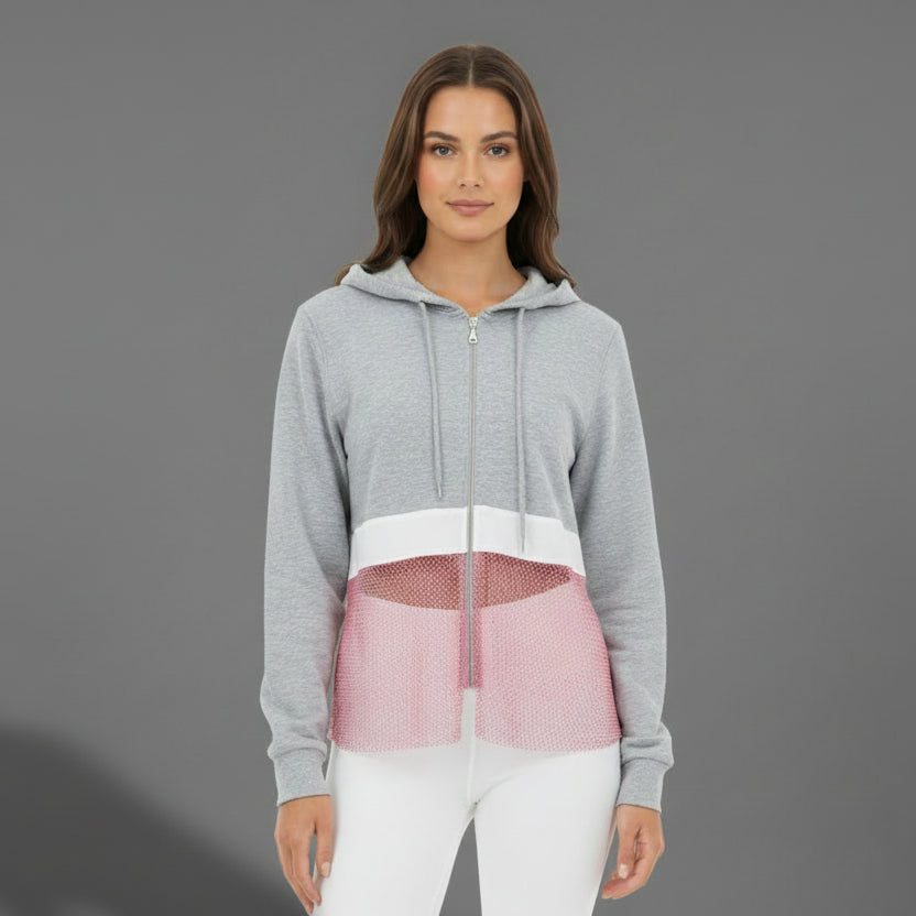ZIP HOODIE WITH MESH BOTTOM