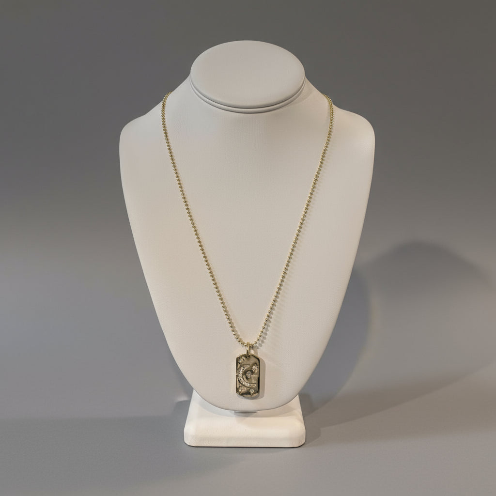 RECTANGLE MOON & STARS CZ NECKLACE