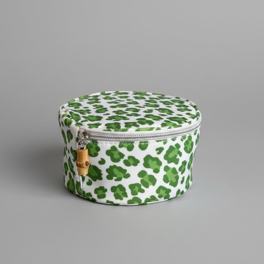ROUND GREEN CHEETAH JEWELRY CASE