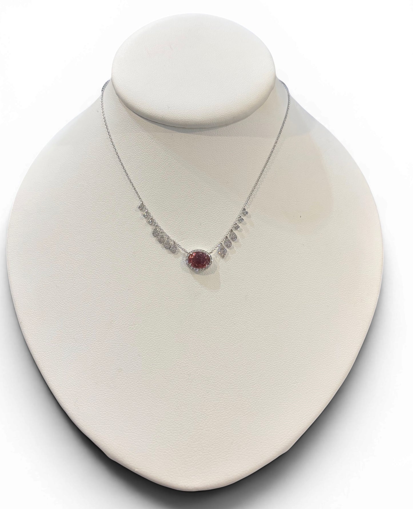 TOURMALINE STONE 14KT WHITE GOLD .27CT DIA NECKLACE