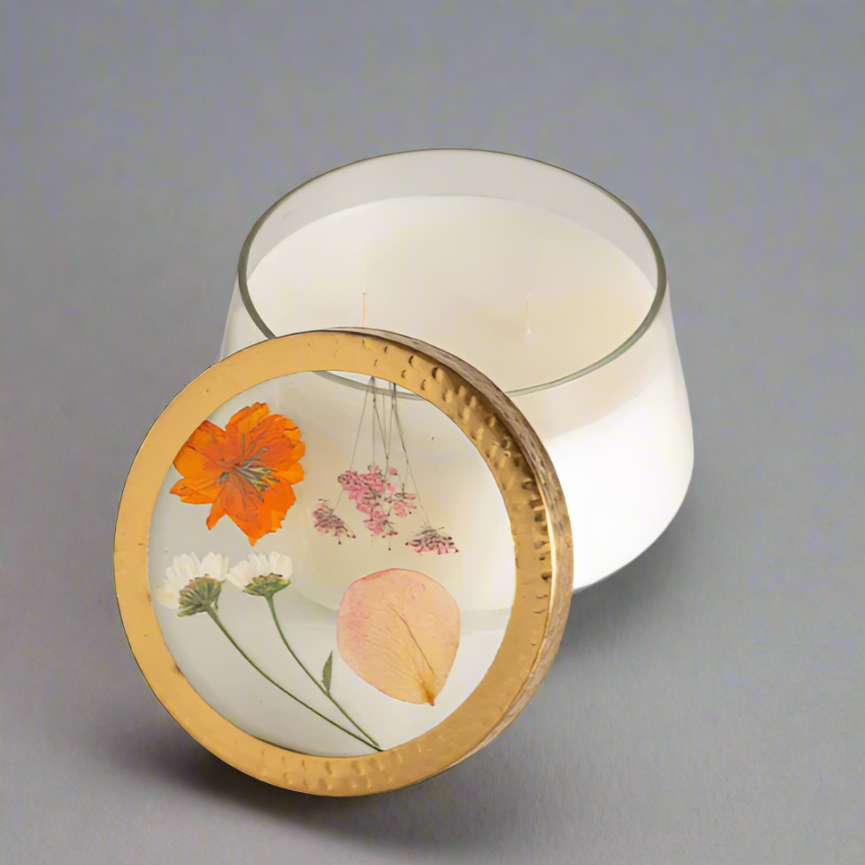 APRICOT ROSE PRESSED FLORAL CANDLE LARGE