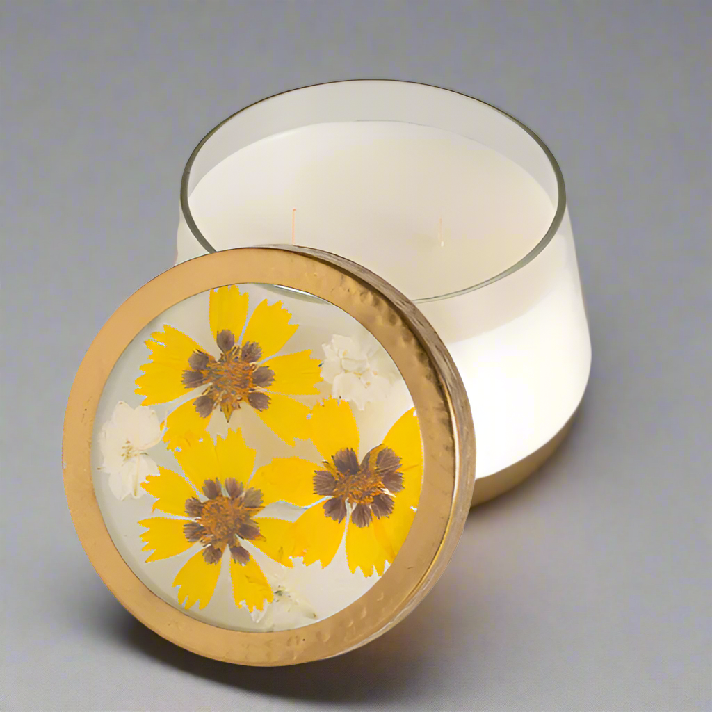 HONEY TOBACCO PRESSED FLORAL CANDLE LARGE