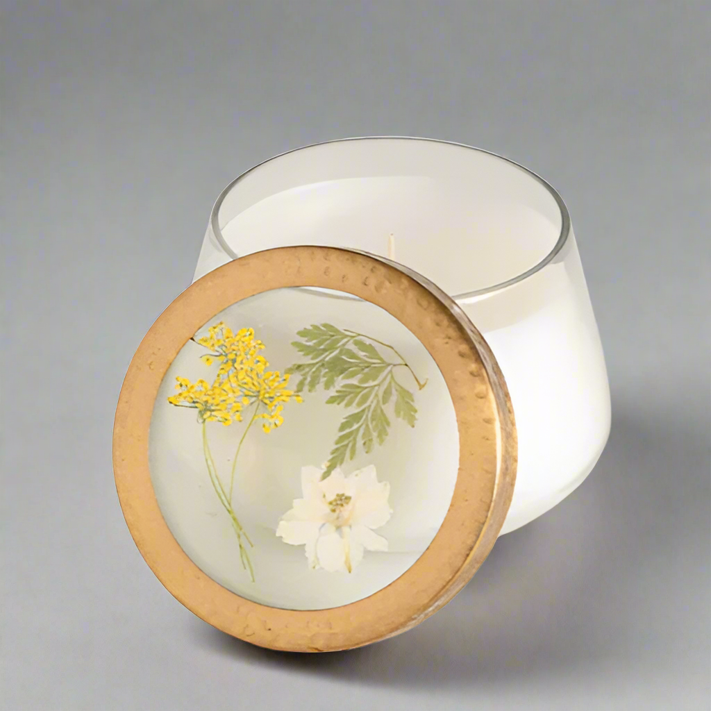 HONEY TOBACCO PRESSED FLORAL CANDLE MEDIUM