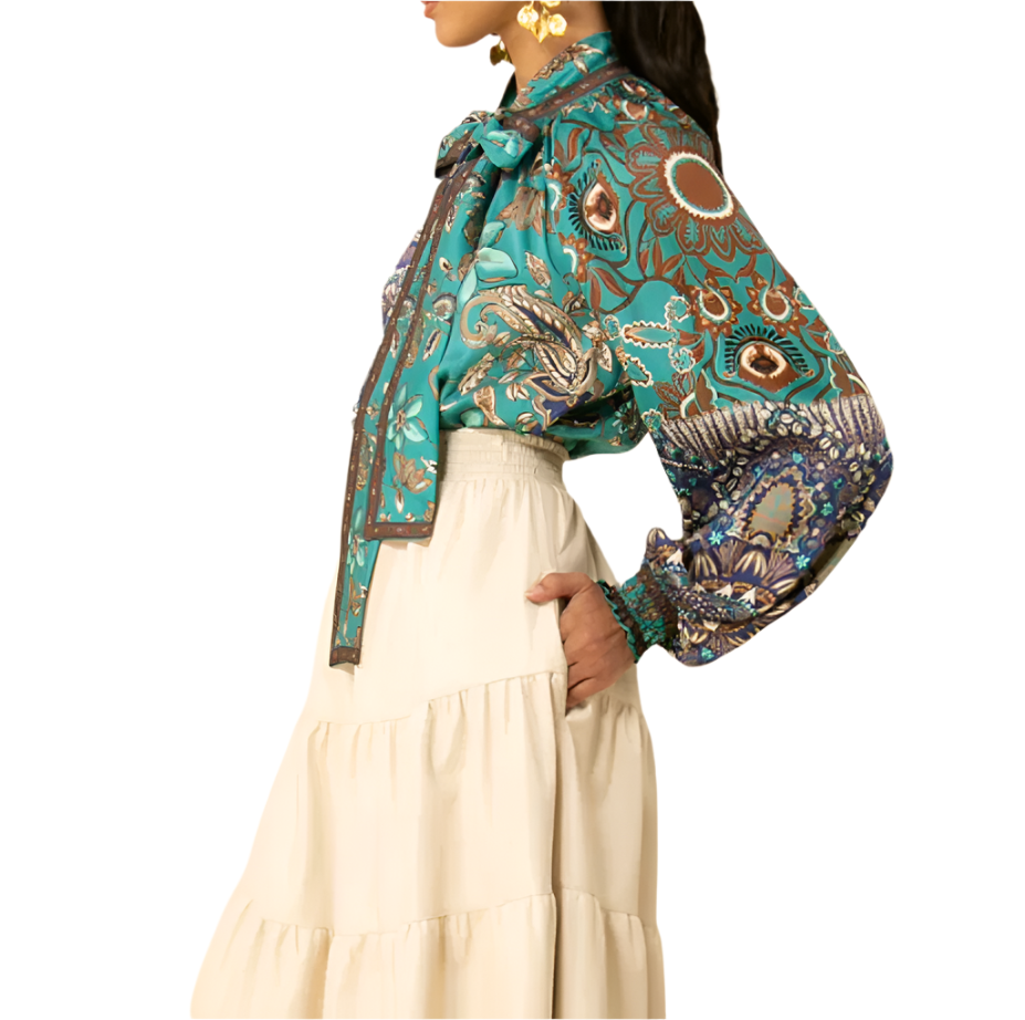 ADDISON TWILL SCARF TIE NECK TOP