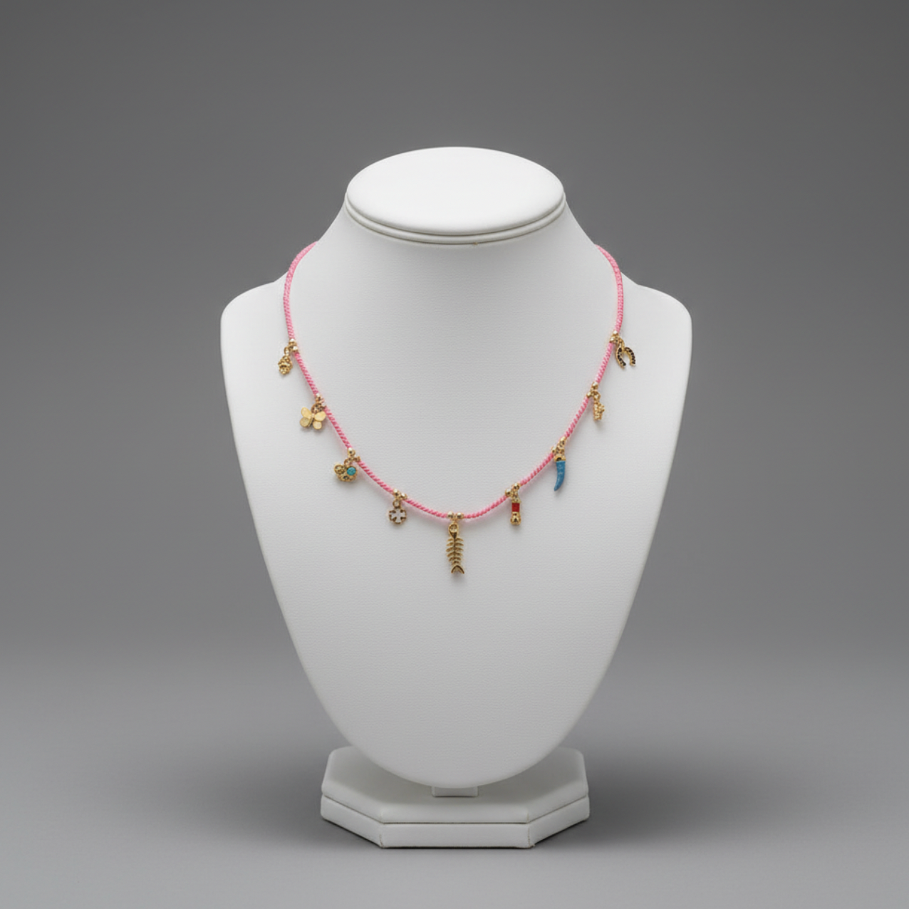 ROPE AND ENAMEL CHARM NECKLACE