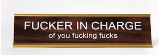 FUCKER IN CHARGE DESK NAME PLATE