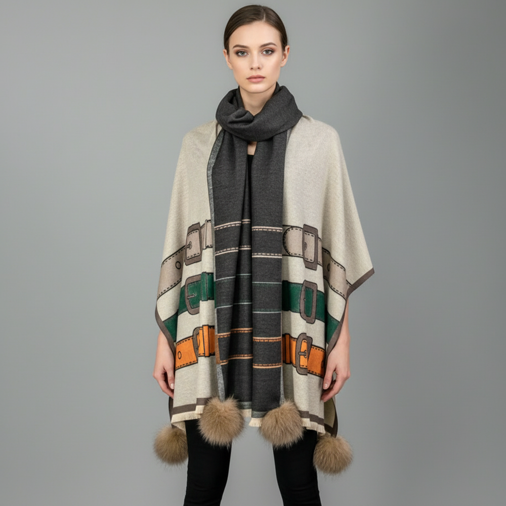 WOVEN WIDE SCARF WITH BELT DESIGN